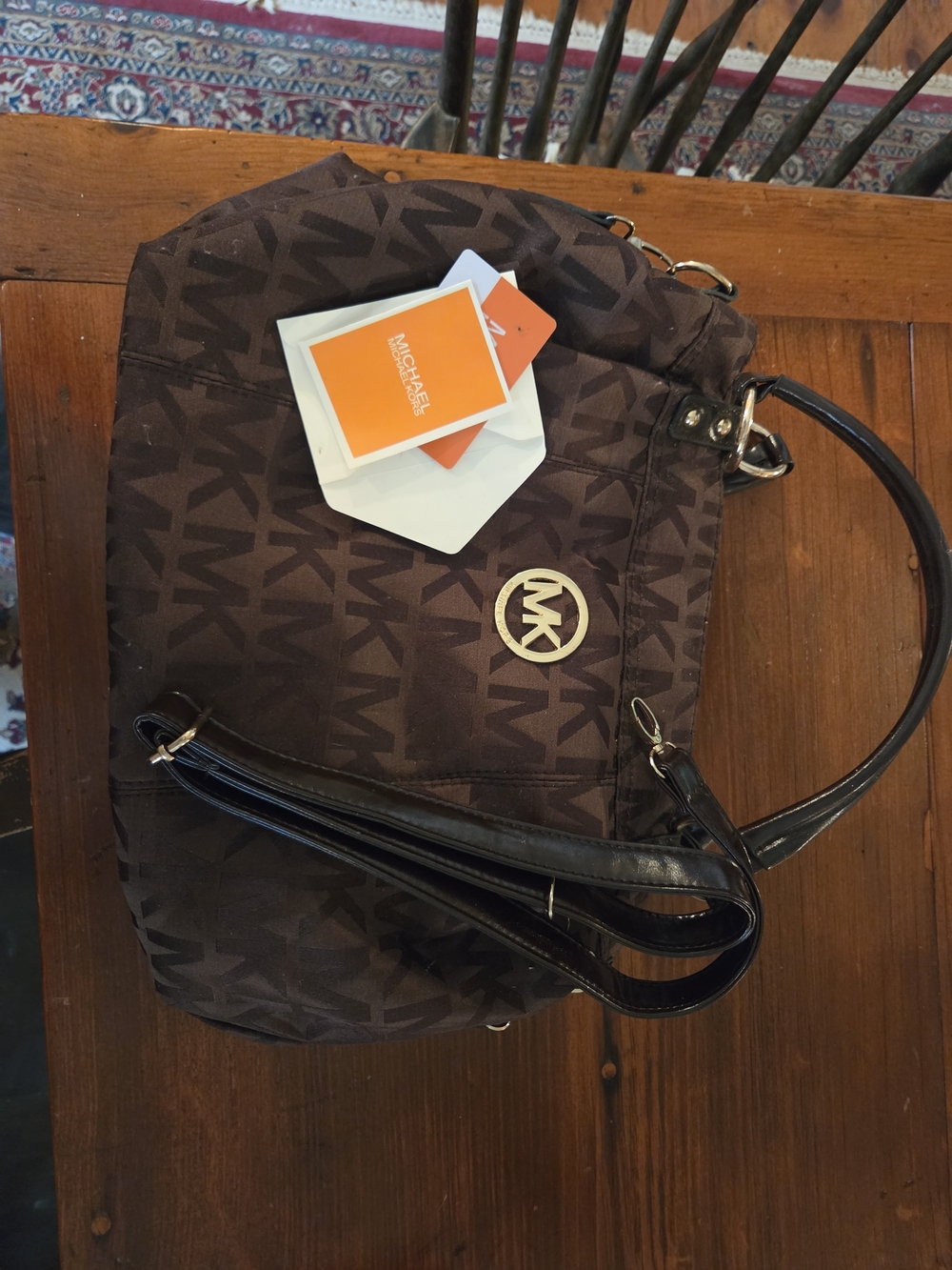 Michael Kors Dark Brown Signature Shoulder Bag with Small Wallet/Change Purse